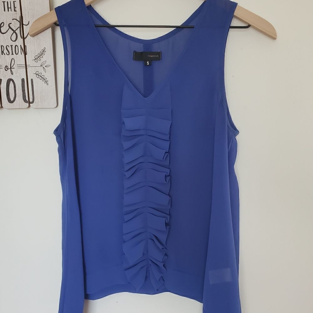 Lo Posh Women's Size Small Blue Ruffle Sleeveless Blouse
